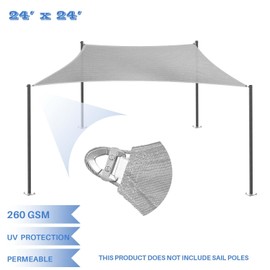 E&K Sunrise 24' x 24' Sun Shade Sail Rectangle Canopy Shade Cover with A Ring Steel Cable Wire UV Block for Pergola Patio Backyard Garden Deck Outdoor (Light Gray)