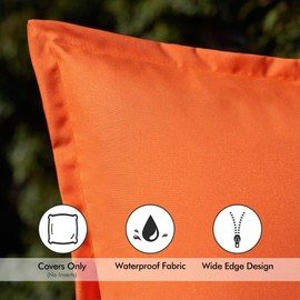 EMEMA Pack of 2 Orange Outdoor Pillows Waterproof 18x18 Inch Decorative Solid Broadside Square Throw Pillow Covers Outside Pillowcase for Patio Furniture Sunbrella Outdoor Pillows for Balcony Decor