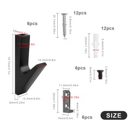 KINHARD Coat Hooks, Pack of 6 Acoustic Panel Hooks, Coat Hooks, Matte Black, Coat Hooks, Used in Living Room, Bedroom, etc