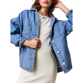 PAOLA RIBONI Womens Denim Jacket Wash Jean Jacket Coats With Pockets (US, Alpha, X-Large, Regular, Regular, Blue)