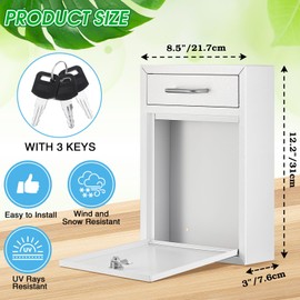 Yaocom Locking Mailbox with Key Lock Outdoor Large Wall Mount Mailbox with Lock Security Lock Mail Drop Metal Lockable Collection Boxes Hanging Secure Postbox(Creamy White,12.2 x 8.5 x 3 Inches)