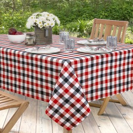 Patriotic American Farmhouse Buffalo Plaid Cotton Fabric Tablecloth by Home Bargains Plus, Checkered Red, White and Blue Cottage Gingham Easy Care Tablecloth, 52” x 52” Square