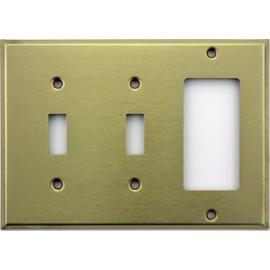 Stamped Satin Brass 3 Gang Wall Plate - 2 Toggle Switches 1 GFI/Rocker Opening