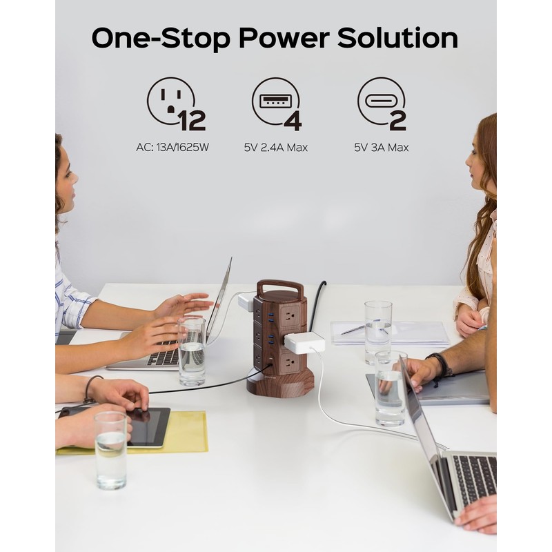 JACKYLED Power Strip Tower Surge Protector with 6.5ft Extension Cord