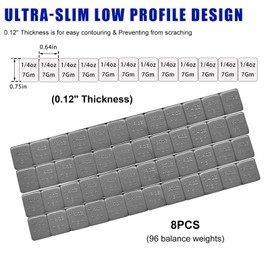 Wevdn 96 PCS 1/4 Oz Adhesive Backed Wheel Weights, 0.25 Ounce Stick on Wheel Weights with Easy Peel Tape, Low Profile Tire Balancing Weights for Cars ATVs SUVs Trucks Motorcycles