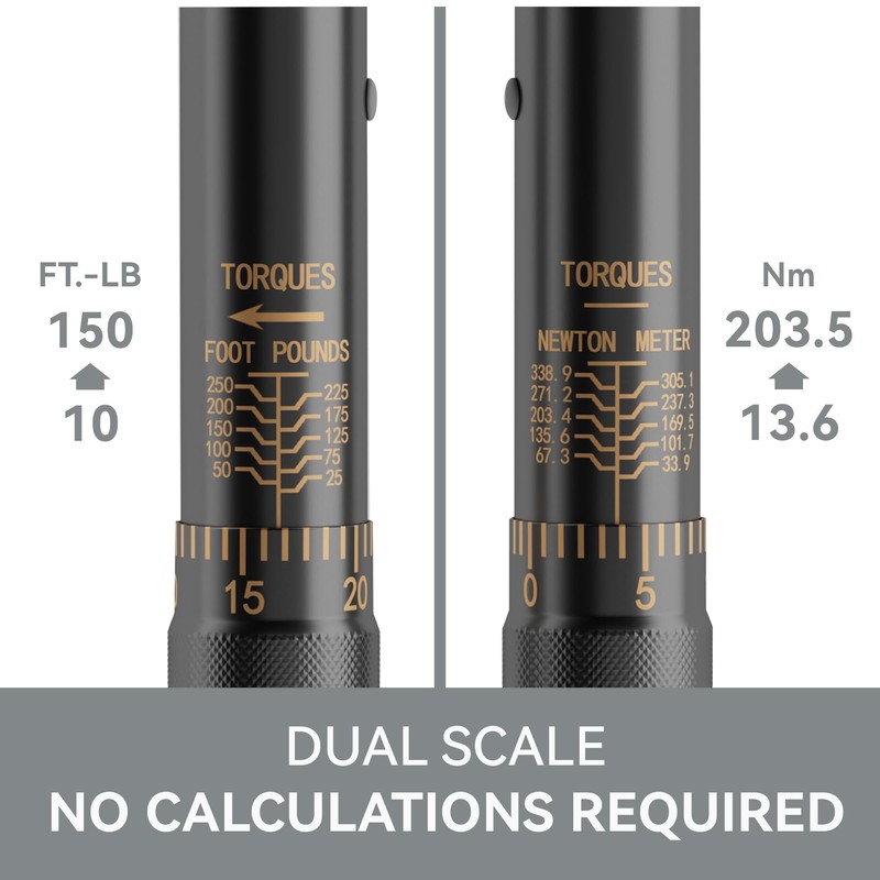 KOOPOOL 1/2-inch Drive Click Torque Wrench, 10-150 ft/lb (13.6-203.5 N/m)