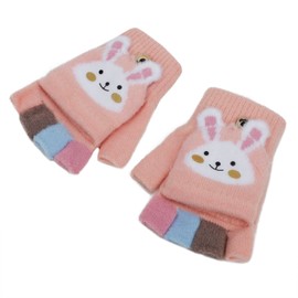 Faxianther Kids Cartoon Cat Rabbit Knitted Gloves, Students Winter Warm Writing Reading Half Finger Gloves Cold-Proof Cycling Camping Ski Full-Finger Gloves Mitts for 3-10 Yrs Girls Boys