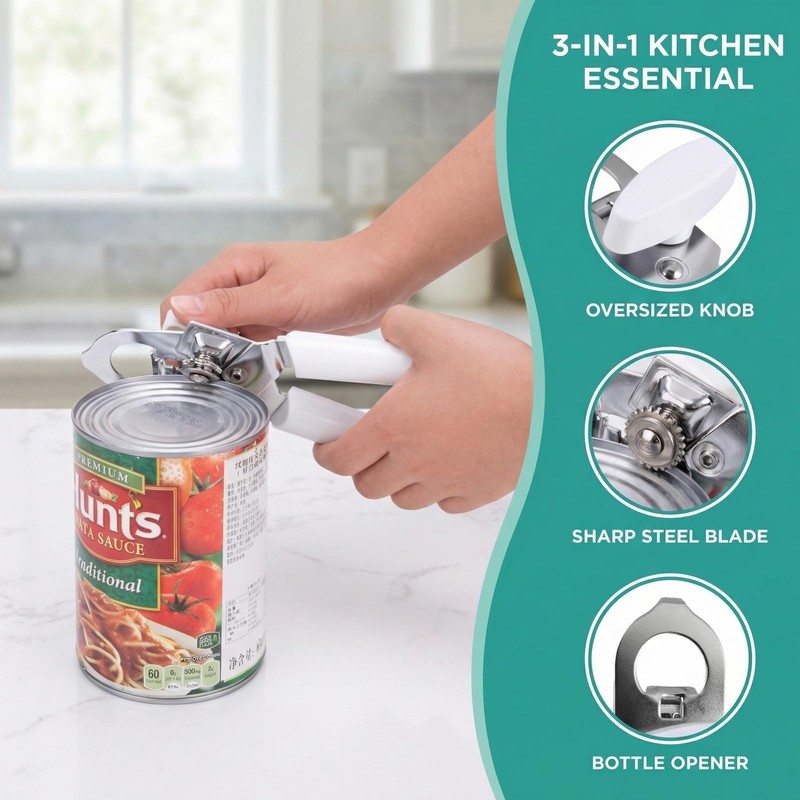 Tin Opener & Bottle Opener - Premium Stainless Steel Manual