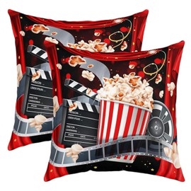 jejeloiu Vintage Popcorn Cinema Movie Theater Pillow Covers Home Decor Movie Theater Reversible Throw Pillow Covers for Old Fashion Home Decor Vidicon Square Cushion Covers Set of 2 18 x 18-Inch