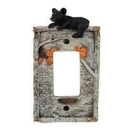 Rivers Edge Products Decora Light Switch Cover Plate, Single Gang, Poly-Resin Decorator Wall Plate Cover, Hand-Painted Decorative Wall Switch Plate, Screws Included, Birch Bear