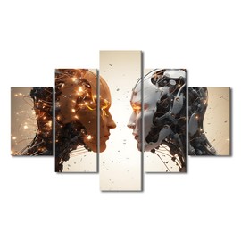 Rebotipy 5-Piece AI Robot Wall Art, Framed, 60"W x 40"H, Modern, Metallic & Earthy Tones, Ready to Hang