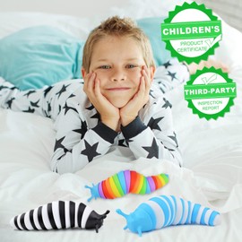 Cevioce Fidget Slug Toy, Sensory Slug Fidget Toy for Kids & Adults, 3Pcs Cute 3D Articulated Stim Toy -Easter Basket Stuffers for Toddler｜Exercise Wrist & Stress Relief, Great Gift for ADHD Autism