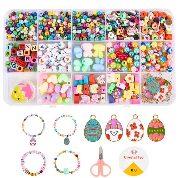 EPHOSHI Easter Clay Beads for Bracelet Making Kit,Butterfly,Flower Clay Charm,Easter