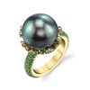 QUSIIOSLK 18K Gold Plated Black Pearl Ring Inlaid White AAA