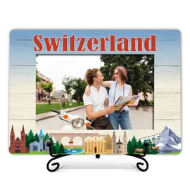 Switzerland Travel Picture Frame, Switzerland Themed Anniversary Photo Frame, Switzerland Gifts For Couples Newlywed, Wedding Honeymoon Souvenirs Frame Gift, Home Office Vacation Frame With Stand -32