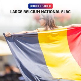5x3ft Double Sided Belgium National Flag Banner with Two Brass Grommets, Flags Banner, Large Belgium Flags for Parade, Patriotic Activities, Garden Home Decoration