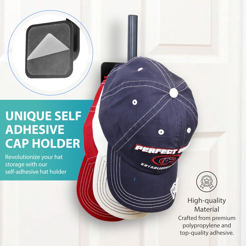 Perfect Curve Adhesive Hooks for Hat Storage (8-Pack), Multi-Purpose Organizer,