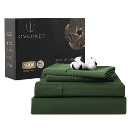 Overket 100% Egyptian Cotton Sheets King Size 1000 Thread Count Sateen Weave Soft Breathable 16-Inch Deep Pocket 4PCS（King,Forest Green）