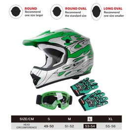 TCT-MOTORPARTS DOT Motorcycle Four Wheeler Riding Racing Helmet Youth Kids Motocross ATV Helmets Offroad Street Dirt Bike Go-Kart BMX MX Full Face Helmet Green Flame Large Size