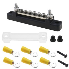 ECSiNG 150A Bus Bar Power Terminal Blocks with M6 Bolts M4 Screws Terminals 12-48V DC Single-Row Covered Power Ground Distribution Block with 6 Wire Lug for Automobile