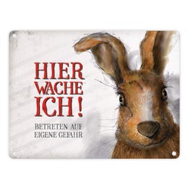 trendaffe - Hier wache ich! Rabbit Tin Sign 15 x 20 cm - Metal Sign Decorative Sign Warning Sign
