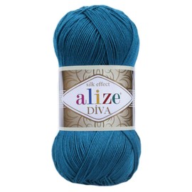 Alize Diva Silk Effect 100% Microfiber Acrylic Sport Yarn 1 Ball skeins 100gr 383yds Color (646 - Mykonos Blue)