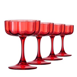 PTSTING Margarita Glasses 6.8oz Flower Shape Martini Glasses Set of 4 Red Martini Glasses for Martini,Cocktail,Margarita,Cosmopolitan for Manhattan, Brandy