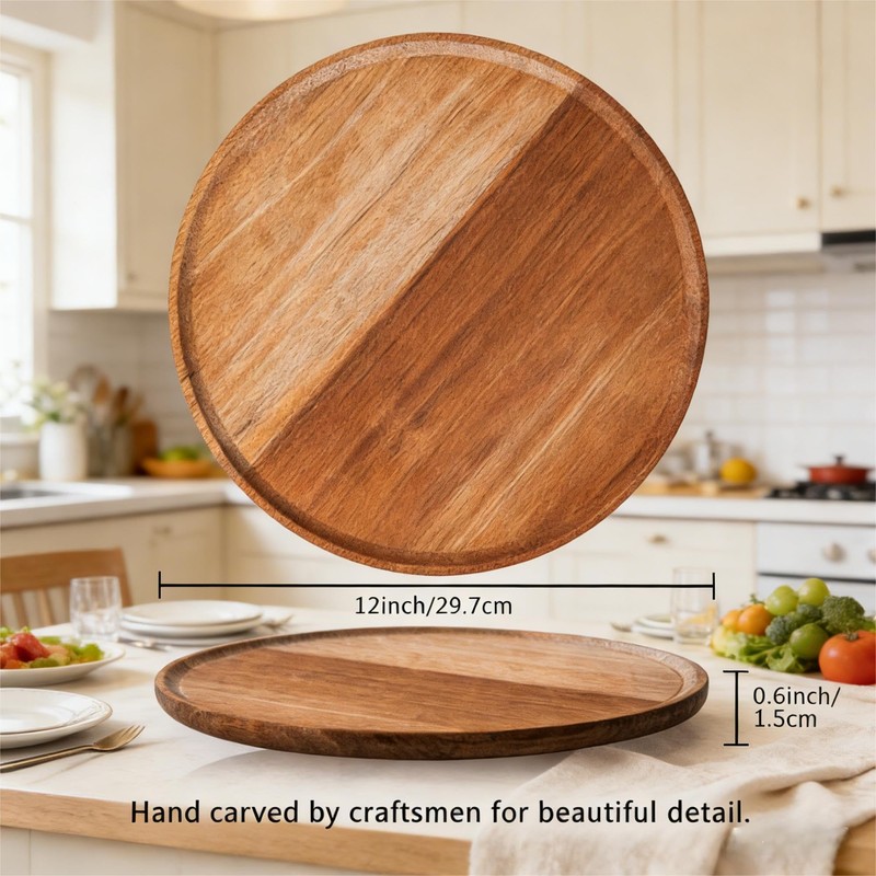 YALONG 6 Pack Acacia Wood Round Serving Boards, 12 Inch