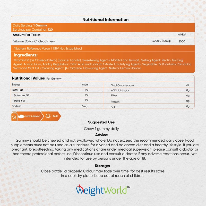 Vitamin D Gummies Adults 4000IU - Sugar-Free - 4 Months
