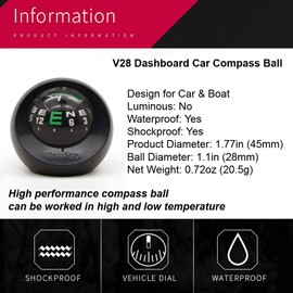 KanPas V28 Mini Automotive Dashboard Car Ball Compass (Black)