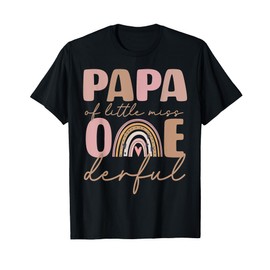 Papa of Little Miss Onederful First Birthday Boho Rainbow T-Shirt