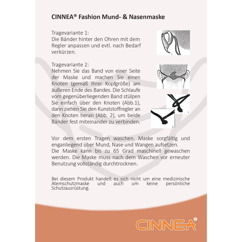 CINNEA® Black Harmony Adjustable Face Mask Community Mask with 2