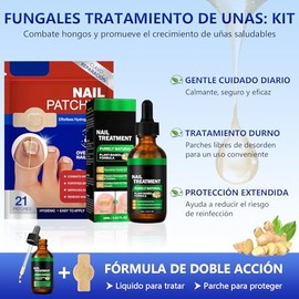 Parches Reparadores de Uñas+Tratamiento de Uñas con Esencia de Jengibre Set,Protector para Las Uñas de Los Pies,Cuidado de Uñas,Mejora el Color y Rest