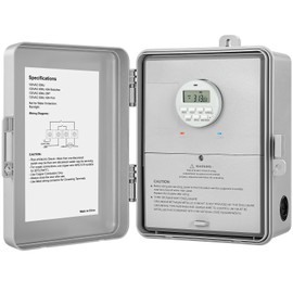 SURAIELEC Digital Pool Timer, 40 AMP 120V 2HP, 7-Day Pool Pump Timer Switch, Programmable Box for Swimming Pump, Hot Water Heater, Lights, Simultaneously Controls Up to 2HP Devices, Outdoor/Indoor Use