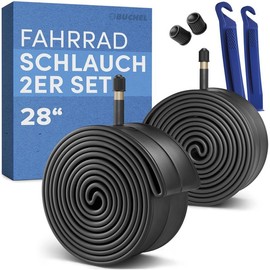 Büchel Set of 2 Bicycle Inner Tubes 28 Inch AV 40 mm, 28 x 1.75-2.125 (47-622), Including Tyre Lever and Valve Caps, Robust and Airtight Bicycle Inner Tubes Made of High-Quality Rubber, for City, Tour