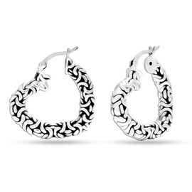 LeCalla Sterling Silver Jewelry Antique Heart Shaped Byzantine Click-Top Hoop Earring for Women