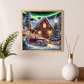 Christmas Paint by Numbers Kit for Adults, Red Truck Paint by Numbers Kits for Adults Beginners, Acrylic Painting for Home Wall Decor 16x16 inch