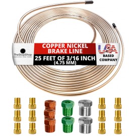 The Stop Shop 25 Feet of 3/16 Inch (4.75 mm) Copper Nickel Brake Line (.028" Wall Thickness) with Fittings