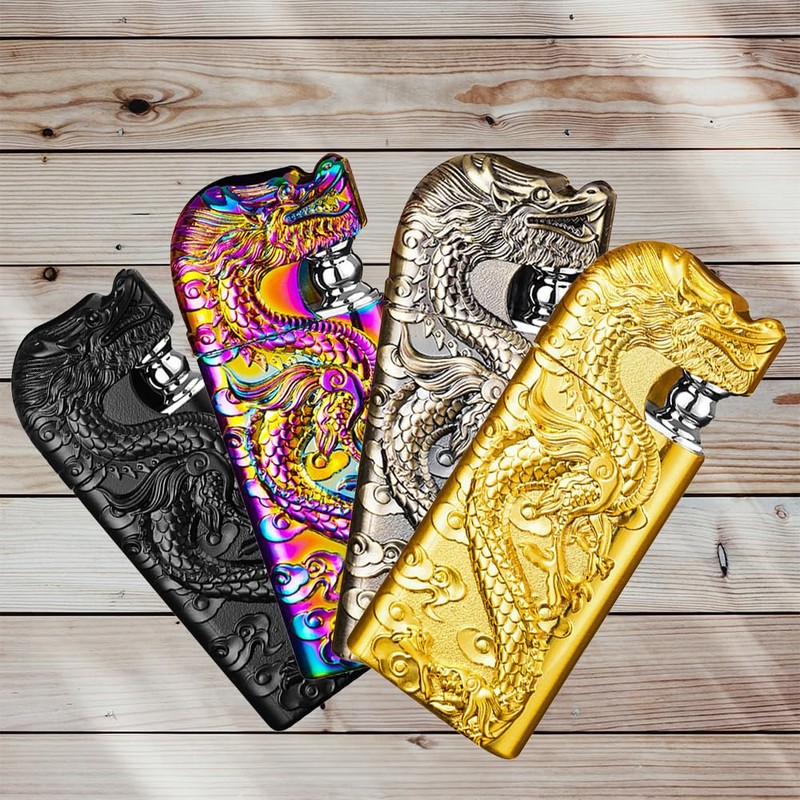 Embossed Dragon Flame Lighter, Cool Dual Flame Butane Lighter, Creative
