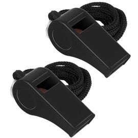 TopTie 2 PCS Plastic Sports Whistles with Lanyard Loud Crisp Sound Whistle for Coaches Referees-Black