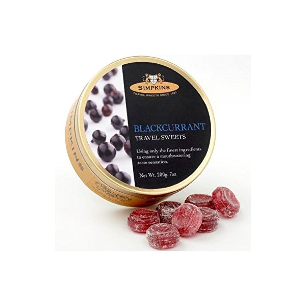 Simpkins Blackcurrant Travel Sweets 200g Tin (Pack of 3)
