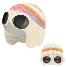 AYPOW Winter Thermal Beanie Hat Unisex, Windproof Knitted Warm Beanie Hat with Earflap Detachable Googles, Stretchy Wooly Hats Skull Cap for Outdoor SKiing Running Cycling Men and Women Gifts