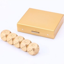 XSAJU Metal Dice, Gold, Aluminum Alloy, 6 Sides, Set of 5, with Exclusive Case