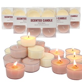 24 Pack Scented Tealight Candles, Bee Wax & Soy Wax Blended Tea Light Candles, White Tea Scented, Mini Candles in Clear Acrylic Cups for Home & Candle Party, Brown&Cream White