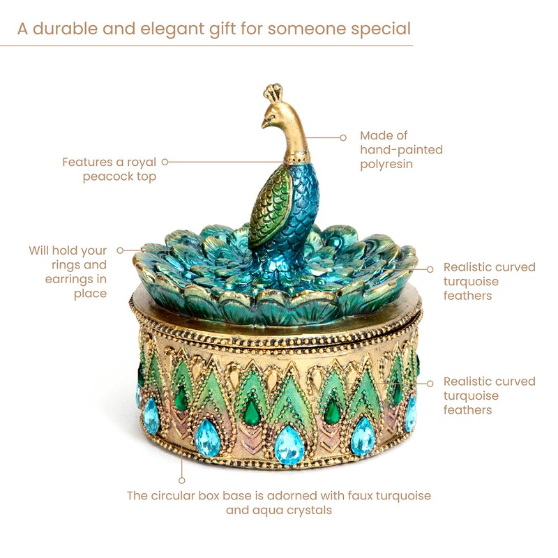 Bits and Pieces Peacock Jewelry Box for Women Small Keepsake