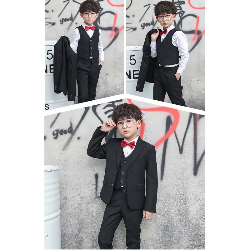 Fankeshi Boy's 4 Button Formal Suit Vest Black 12