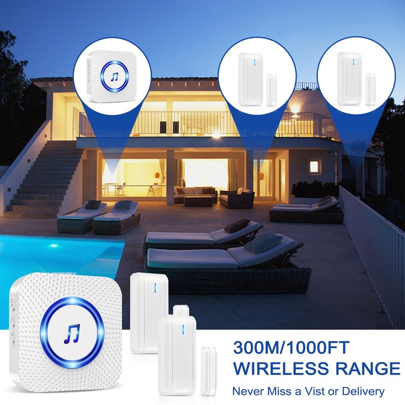 Wireless Magnetic Door Sensor 600Ft Operating Range 58 Chimes Adjustable