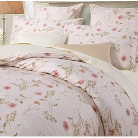 Brandream Garden Style 800TC Egyptian Cotton Flowers Blossoms Pattern Printed Duvet Cover Reversible Design Luxury 3 Piece Bedding Duvet Set with Button Closure - King Size