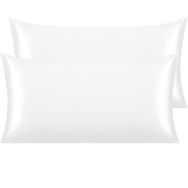NTBAY 2 Pack Satin King Pillowcases for Hair and Skin, Luxurious and Silky Pillow Cases with Envelope Closure, 20x36 Inches, White