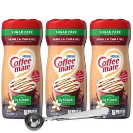 Sugar Free Vanilla Caramel Powder Coffee Creamer - 10.2 oz Canister, (3-Pack) Non-Dairy, Lactose-Free, Gluten-Free - Includes Direct Coffee Tea Est 2019 Spoon with Clip - Velvety Smooth Flavor